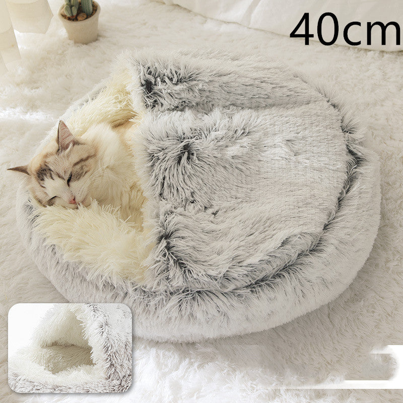 Lit 2 en 1 pour chien et chat - Lit d'hiver rond en peluche chaud pour animaux de compagnie - Lit doux et long en peluche pour animaux de compagnie